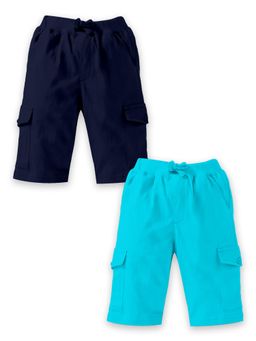 KiddoPanti - Multi-Colour Boys Solid Knit Cargo Shorts (Pack Of 2)