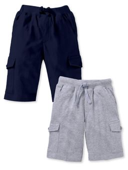 KiddoPanti - Boys Solid Knit Cargo Shorts (Pack Of 2)