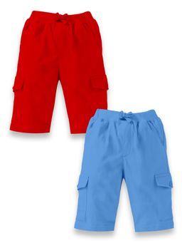 KiddoPanti - Multi-Colour Boys Solid Knit Cargo Shorts (Pack Of 2)