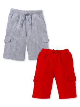 KiddoPanti - Boys Solid Knit Cargo Shorts (Pack Of 2)