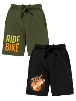 KiddoPanti - Boys Ride Bike and Move Faster Printed Knit Shorts (Pack Of 2)