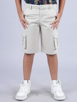 KiddoPanti - Beige Boys Cotton Twill Knee Length Cargo Shorts