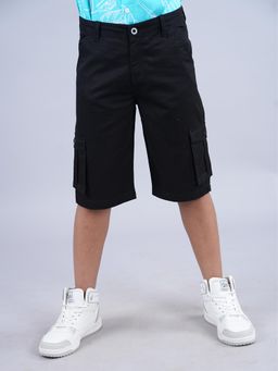 KiddoPanti - Black Boys Cotton Twill Knee Length Cargo Shorts