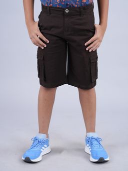 KiddoPanti - Brown Boys Cotton Twill Knee Length Cargo Shorts