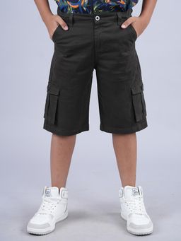 KiddoPanti - Green Boys Cotton Twill Knee Length Cargo Shorts
