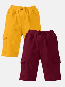 KiddoPanti - Multi-Colour Boys Knee Length Cargo Shorts (Pack Of 2)