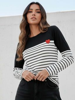 Outzidr - Black Full Sleeve Striped Top
