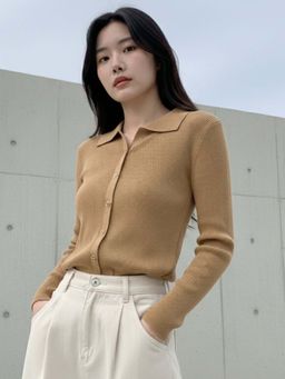 Outzidr - Tan Full Sleeve Collared Buttoned Top