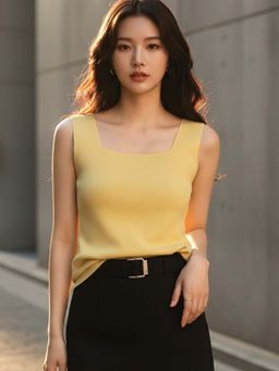 Outzidr - Yellow Sleeveless Basic Tank Top