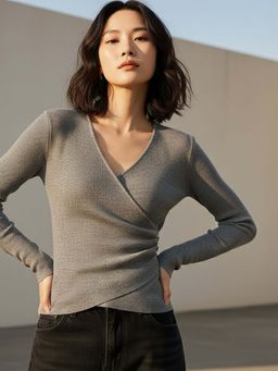 Outzidr - Grey Full Sleeve Wrap Top