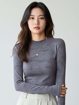 Outzidr - Women Grey Tie & Dye Fitted Top