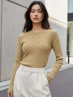 Outzidr - Women Tan Textured Fitted Top