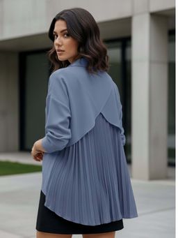 Outzidr - Blue Full Sleeve Back Pleated Shirt