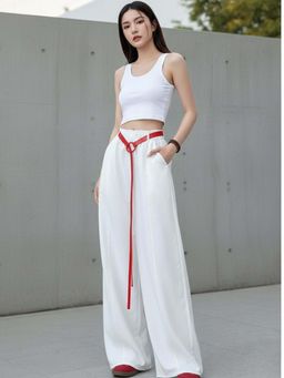 Outzidr - White High Waist Barrel Style Pant