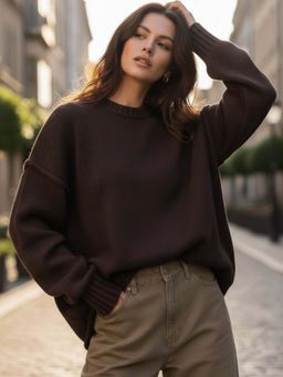 Outzidr - Brown Full Sleeve Crew Neck Relaxed Sweatshirt