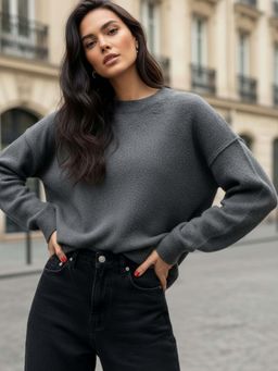 Outzidr - Grey Full Sleeve Crew Neck Sweatshirt