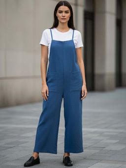 Outzidr - Blue Double Spaghetti Strap Jumpsuit