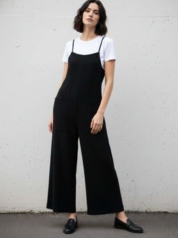 Outzidr - Black Double Spaghetti Strap Jumpsuit