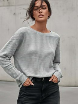 Outzidr - Full Sleeve Textured Grey Sweatshirt