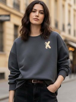 Outzidr - Graphic Oversized Grey Sweatshirt