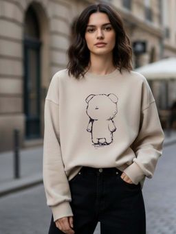 Outzidr - Graphic Oversized Beige Sweatshirt