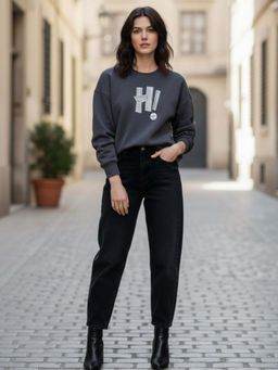 Outzidr - Graphic Oversized Grey Sweatshirt