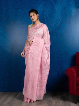 Beatitude - Pink Floral Saree with Unstitched Blouse