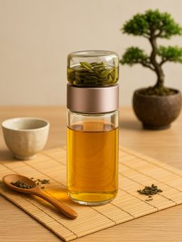 YELONA - Gold 350 Ml Double Glass Tea Infuser Bottle