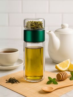 YELONA - Green 350 Ml Double Glass Tea Infuser Bottle
