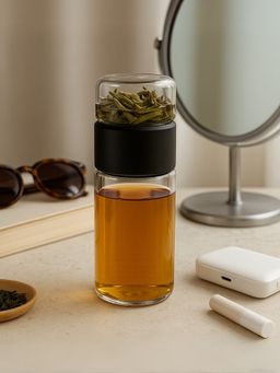 YELONA - Glazed Black 350 Ml Double Glass Tea Infuser Bottle