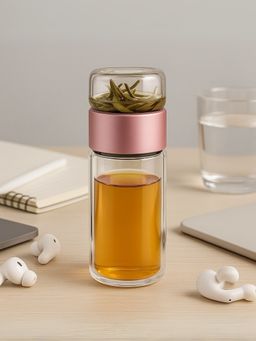 YELONA - Pink 350 Ml Double Glass Tea Infuser Bottle