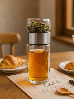 YELONA - Silver 350 Ml Double Glass Tea Infuser Bottle