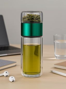 YELONA - Green 420 Ml Double Glass Tea Infuser Bottle