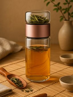YELONA - Pink 420 Ml Double Glass Tea Infuser Bottle