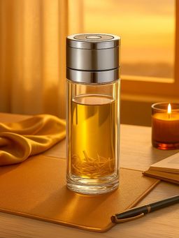 YELONA - Silver 400Ml Double-Wall Glass Infuser Bottle