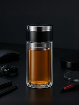 YELONA - Black 300Ml Double-Wall Glass Infuser Bottle