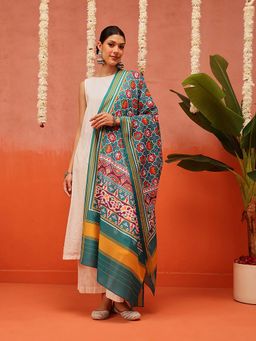 Silk Land - Women Teal Printed Dupatta