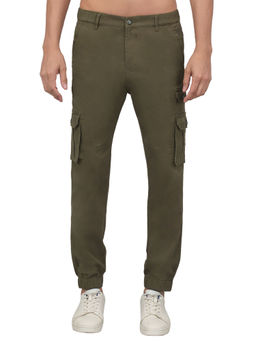 Cantabil - Men Olive Green Solid Stretchable Cargo
