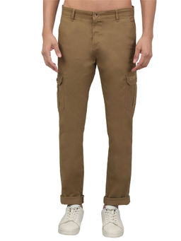 Cantabil - Men Khaki Solid Stretchable Cargo