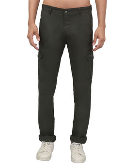 Cantabil - Men Military Green Solid Stretchable Cargo