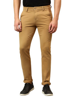 Cantabil - Men Khaki Solid Non Pleated Stretchable Casual Trouser