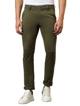 Cantabil - Men Olive Green Solid Non Pleated Stretchable Casual Trouser