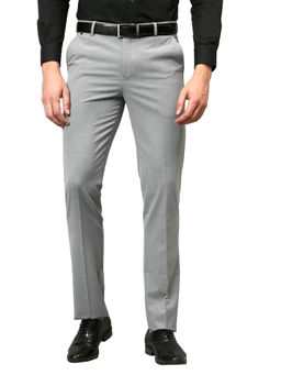 Cantabil - Men Grey Solid Non Pleated Stretchable Formal Trouser