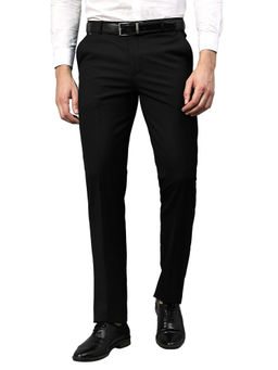 Cantabil - Men Black Solid Non Pleated Stretchable Formal Trouser