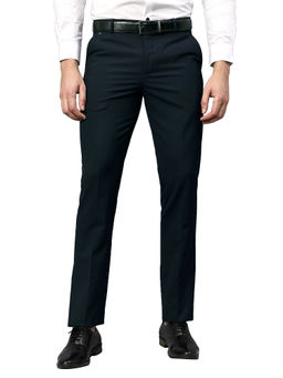 Cantabil - Men Navy Blue Solid Non Pleated Stretchable Formal Trouser