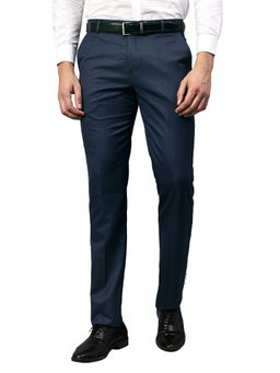 Cantabil - Men Navy Blue Non Pleated Formal Trouser