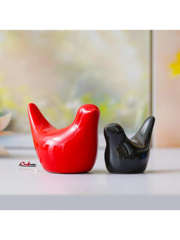 eCraftIndia - Black Red Resin Love Birds Showpieces Bird Figurines Statues (Pack Of 2)