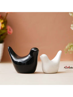 eCraftIndia - Black White Resin Love Birds Showpieces Bird Figurines Statues (Pack Of 2)