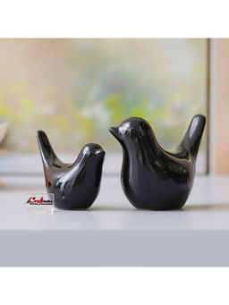 eCraftIndia - Black Resin Love Birds Showpieces Bird Figurines Statues (Pack Of 2)