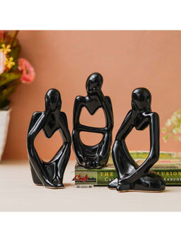 eCraftIndia - Black Resin Decorative Thinking Human Figurines Statues Showpieces (Pack Of 3)